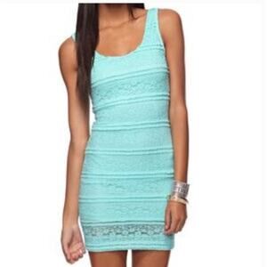 XXI Forever 21 Turquoise Lace Mini Dress Womens Large Coquette Fairy Mallcore